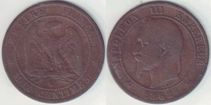 1862 K France 10 Centimes A005378